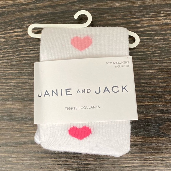Janie & Jack Girls Heart Print White Tights in Size 6-12 Months - Picture 2 of 4